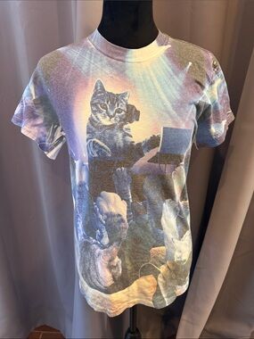Gildan Cat DJ Graphic Tee - Blue Purple Multi